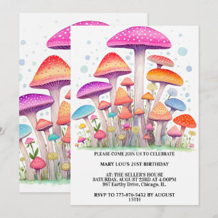 Colorful Mushroom Forest Art Birthday Party Invitation