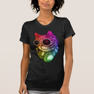 Colorful Music Cat Headphones Raver Animal T-Shirt