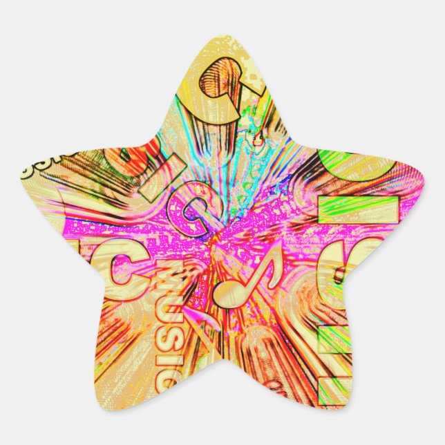 Colorful Music Notes Star Sticker (Front)