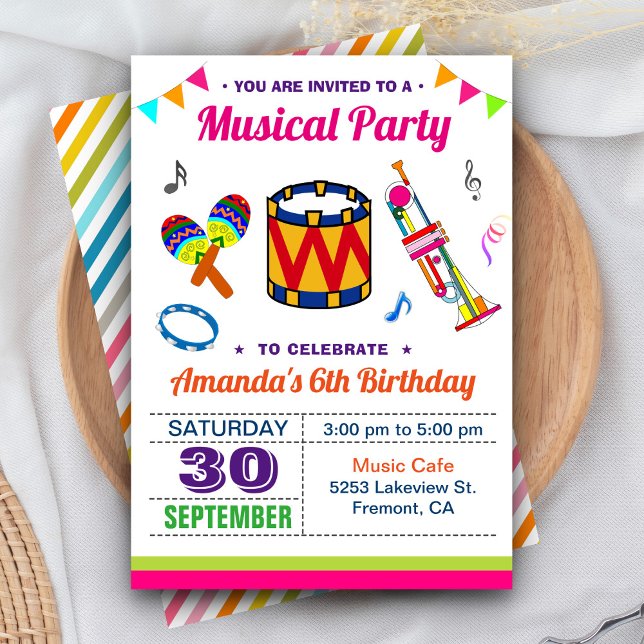 Colorful Music Party Kids Birthday Invitation (Creator Uploaded)