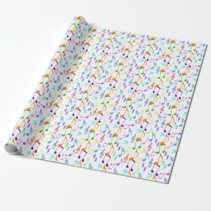 colorful music symbols on white wrapping paper