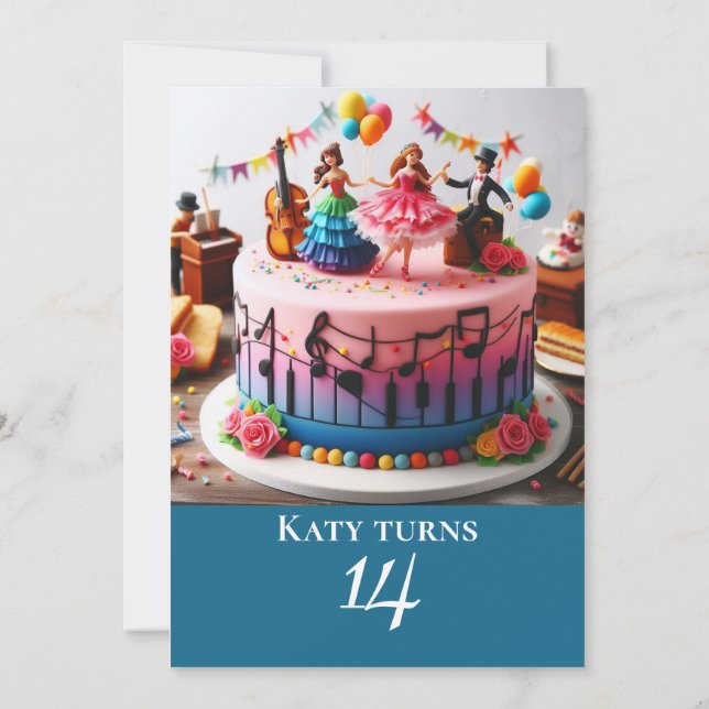 COLORFUL MUSIC THEMED BIRTHDAY CAKE PARTY INVITATION (Back)