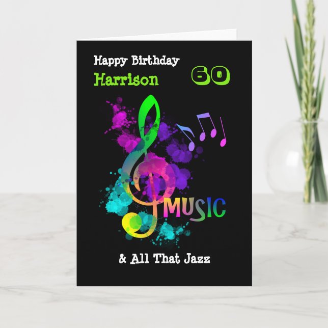Colorful Music Themed Happy Birthday Personalized Card (Front)