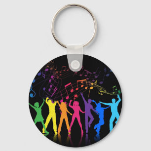 Colorful Musical Notes and Dancers Key Ring
