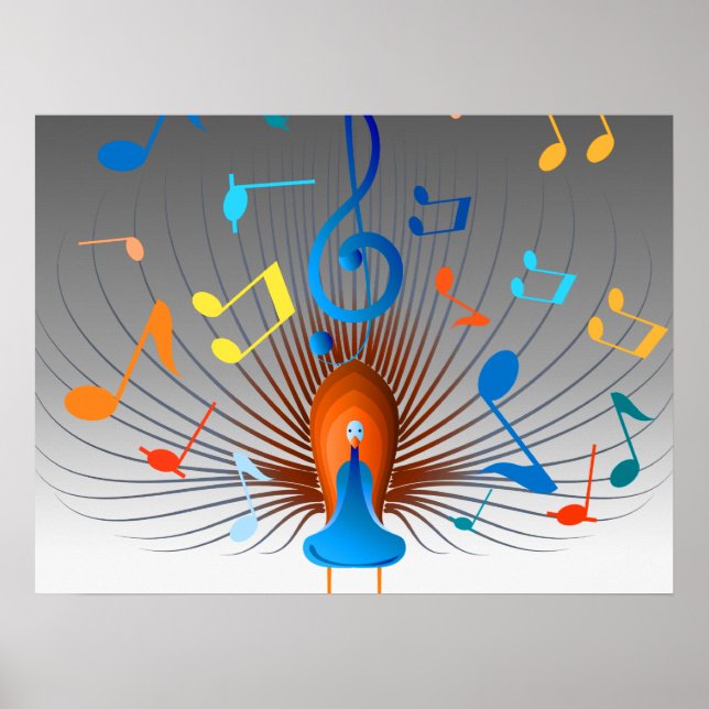 Colorful Musical Notes Peacock Poster (Front)