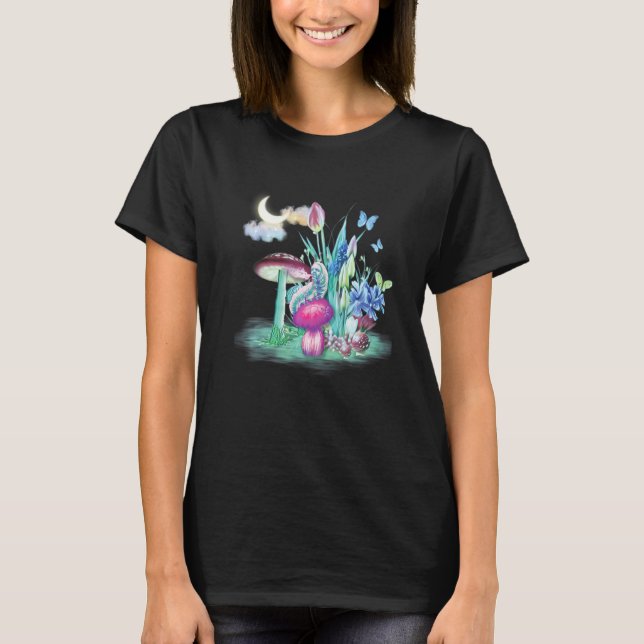 Colorful Mycology Mushrooms caterpillar Mushroom c T-Shirt (Front)