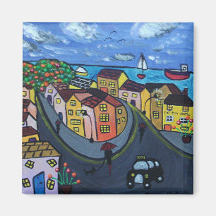 Colorful, Naive View of Robin Hood's Bay Magnet