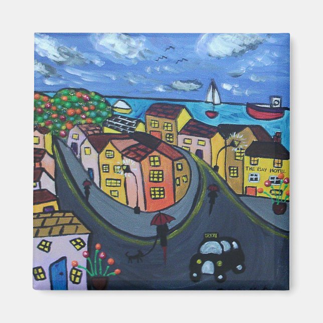 Colorful, Naive View of Robin Hood's Bay Magnet (Front)