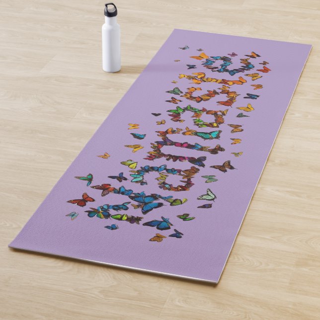 Colorful Namaste Butterflies - Lavender Meditation Yoga Mat (In Situ)