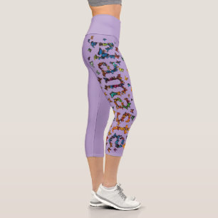 Colorful Namaste Butterflies Lavender Yoga Fitness Capri Leggings