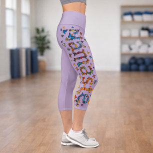 Colorful Namaste Butterflies Lavender Yoga Fitness Capri Leggings