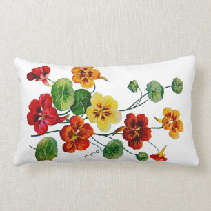 Colorful Nasturtiums Faux Embroidered Pillow