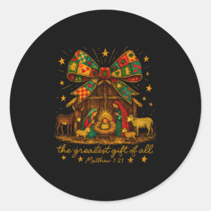 Colorful Nativity – Greatest Gift Matthew 1_21  Classic Round Sticker