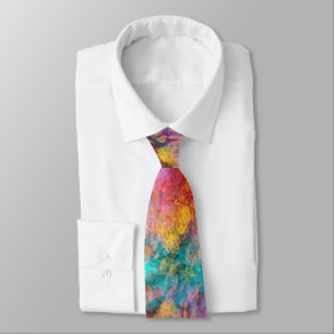 Colorful Nature Textures Leaves and Watercolors Tie