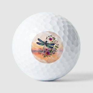 Colorful Nature Vibrant Dragonfly Floral Art  Golf Balls