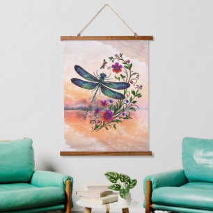 Colorful Nature Vibrant Dragonfly Floral Art  Hanging Tapestry