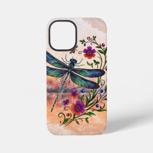 Colorful Nature Vibrant Dragonfly Floral Art iPhone 12 Mini Case