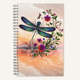 Colorful Nature Vibrant Dragonfly Floral Art Notebook