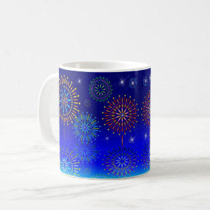 Colorful Navy Blue Christmas Firework Coffee Mug