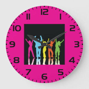 Colorful Neon Dancing Silhouettes Retro Party Large Clock