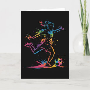 Colorful Neon Girl Soccer Art Splash Sport Design  Card