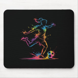 Colorful Neon Girl Soccer Art Splash Sport Design Mouse Mat