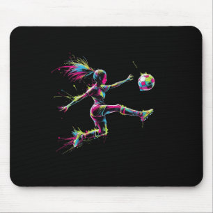 Colorful Neon Girl Soccer Art Splash Sport Design Mouse Mat