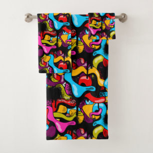Colorful Neon Graffiti Hip Hop Street Art Bath Towel Set