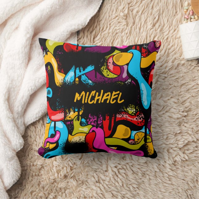 Colorful Neon Graffiti Hip Hop Street Art Cushion (Blanket)