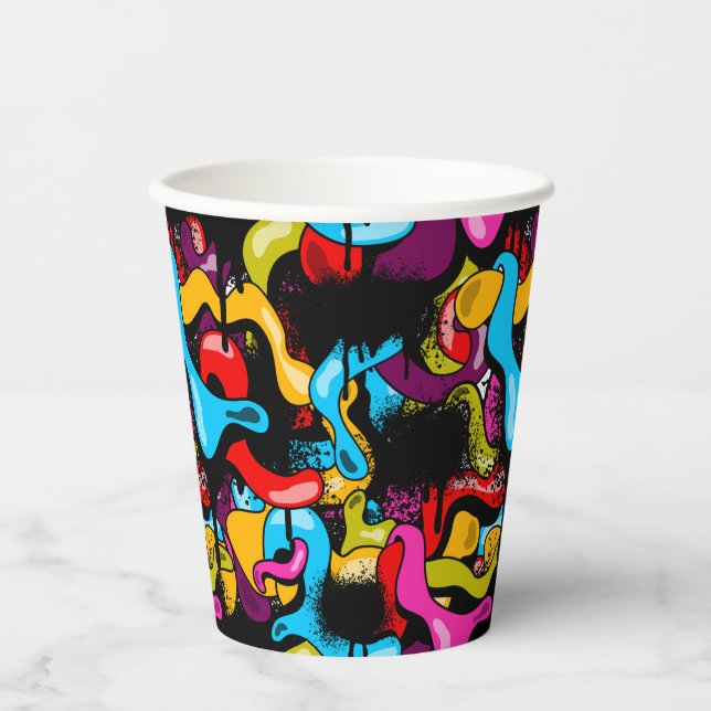 Colorful Neon Graffiti Hip Hop Street Art Paper Cups (Front)