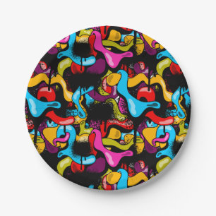 Colorful Neon Graffiti Hip Hop Street Art Paper Plate