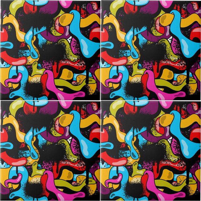 Colorful Neon Graffiti Hip Hop Street Art Tile (Colorful Neon Graffiti Hip Hop Street Art Ceramic Tile)
