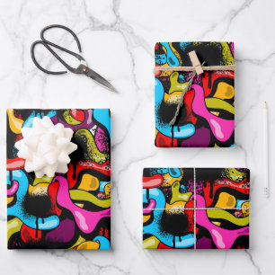 Colorful Neon Graffiti Hip Hop Street Art Wrapping Paper Sheet