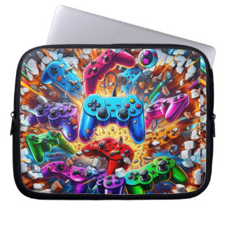 Colorful Neon Joysticks Pattern Laptop Sleeve