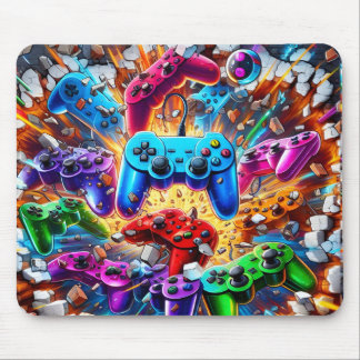 Colorful Neon Joysticks Pattern Mouse Mat