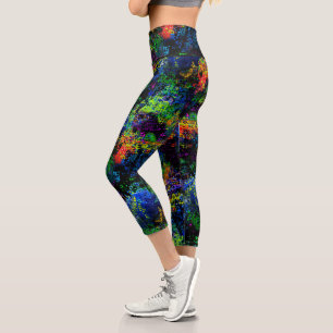 Colorful Neon Modern Abstract Neon Night Capri Leggings