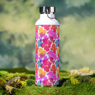 Colorful Neon Modern Flower Pattern Water Bottle