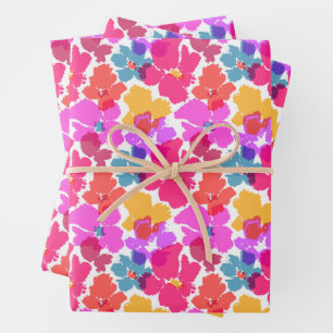 Colorful Neon Modern Flower Pattern Wrapping Paper Sheet
