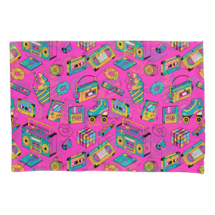 Colorful Neon Pink Retro 80s 90s Fun Tech Pattern Pillowcase
