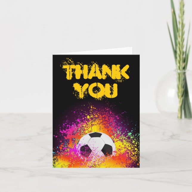 Colorful Neon Soccer Theme Thank You Note Card (Front)