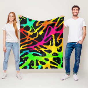 Colorful neon splatter paint design fleece blanket