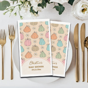 Colorful Neutral Beige Pumpkin Pattern Baby Shower Napkin