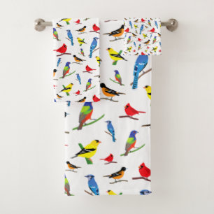Colorful North American Birds Pattern Bath Towel Set