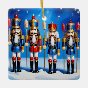 Colorful nutcrackers scene ceramic ornament