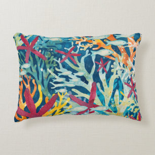 Colorful Ocean Sealife Fish Starfish Coral Decorative Cushion