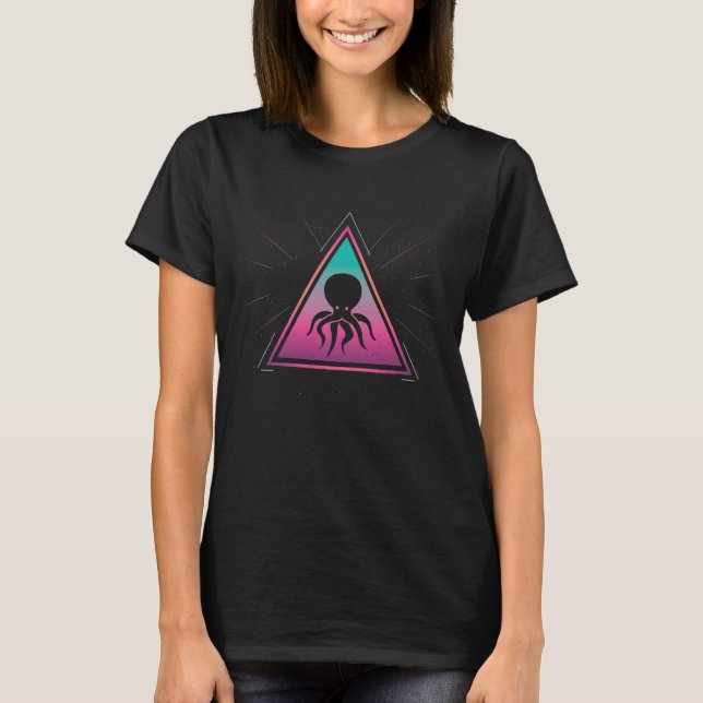 Colorful Octopus Geometrical Triangle Tentacle Ret T-Shirt (Front)