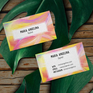 Colorful oil painting abstract pink yellow business card