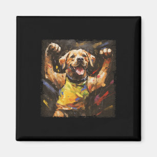 Colorful Oil Painting Of A Kickboxing Labrador Dog Magnet