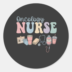 Colorful Oncology Nurse Retro Aesthetic Classic Round Sticker