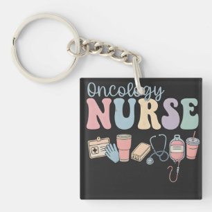 Colorful Oncology Nurse Retro Aesthetic Key Ring